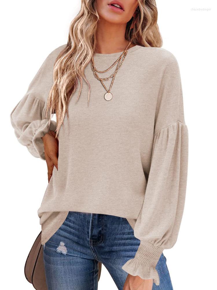 

Women' T Shirts Women Lantern Long Sleeve Solid O Neck T-shirt Tops, Blue