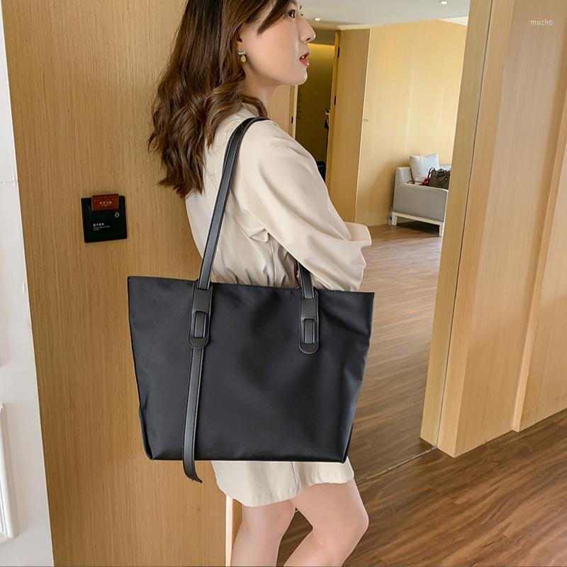 

Evening Bags Women Fashion Portable Nylon Shopping Totes Shoulder Bag Females Waterproof Shopper Simple Korean Handbag 2022, White