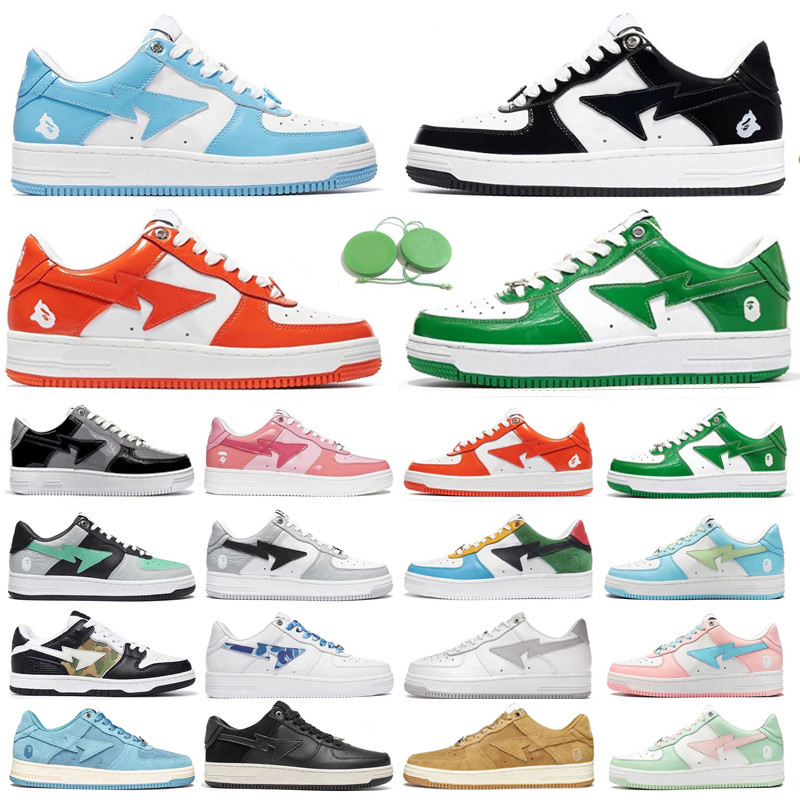 

2022 Bapestas BapeSta Baped Ape Men Running Shoes Patent Blue Orange Green Black White Pastel Camo Beige Suede Leather Mens Trainers Sports Sneakers Platform Shoe, Color#22