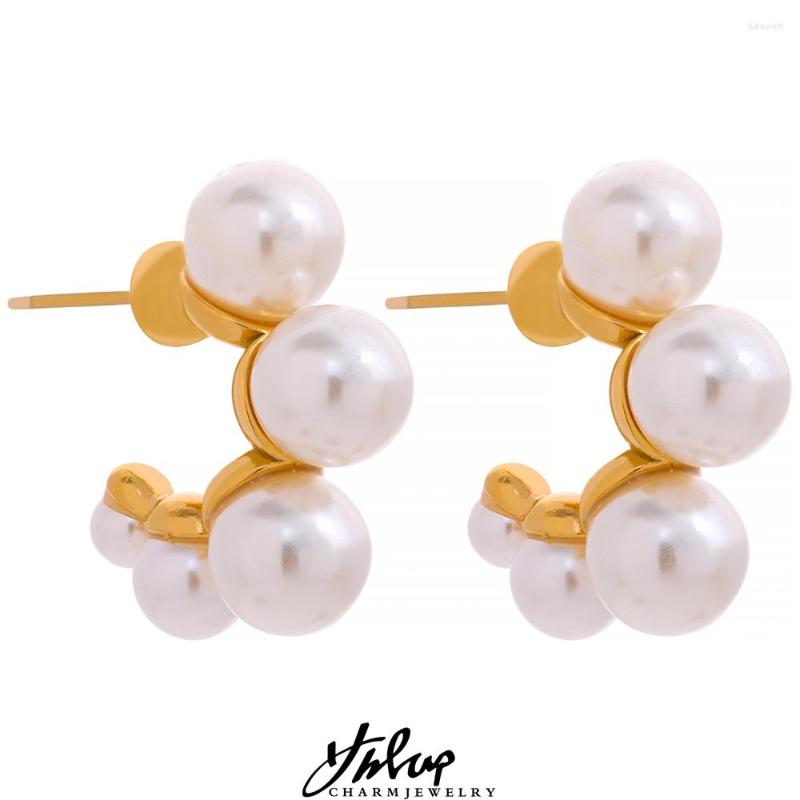 

Stud Earrings Yhpup Stainless Steel Minimalist Elegant Imitation Pearl Charm Sweet Romantic 18k Gold Color Women Fashion Jewelry Gift