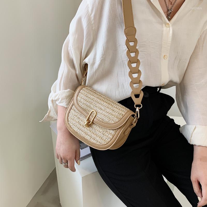 

Evening Bags Straw Saddle Crossbody For Women 2022 Summer Lady Travel Purses And Handbags Female Small PU Shoulder Beach