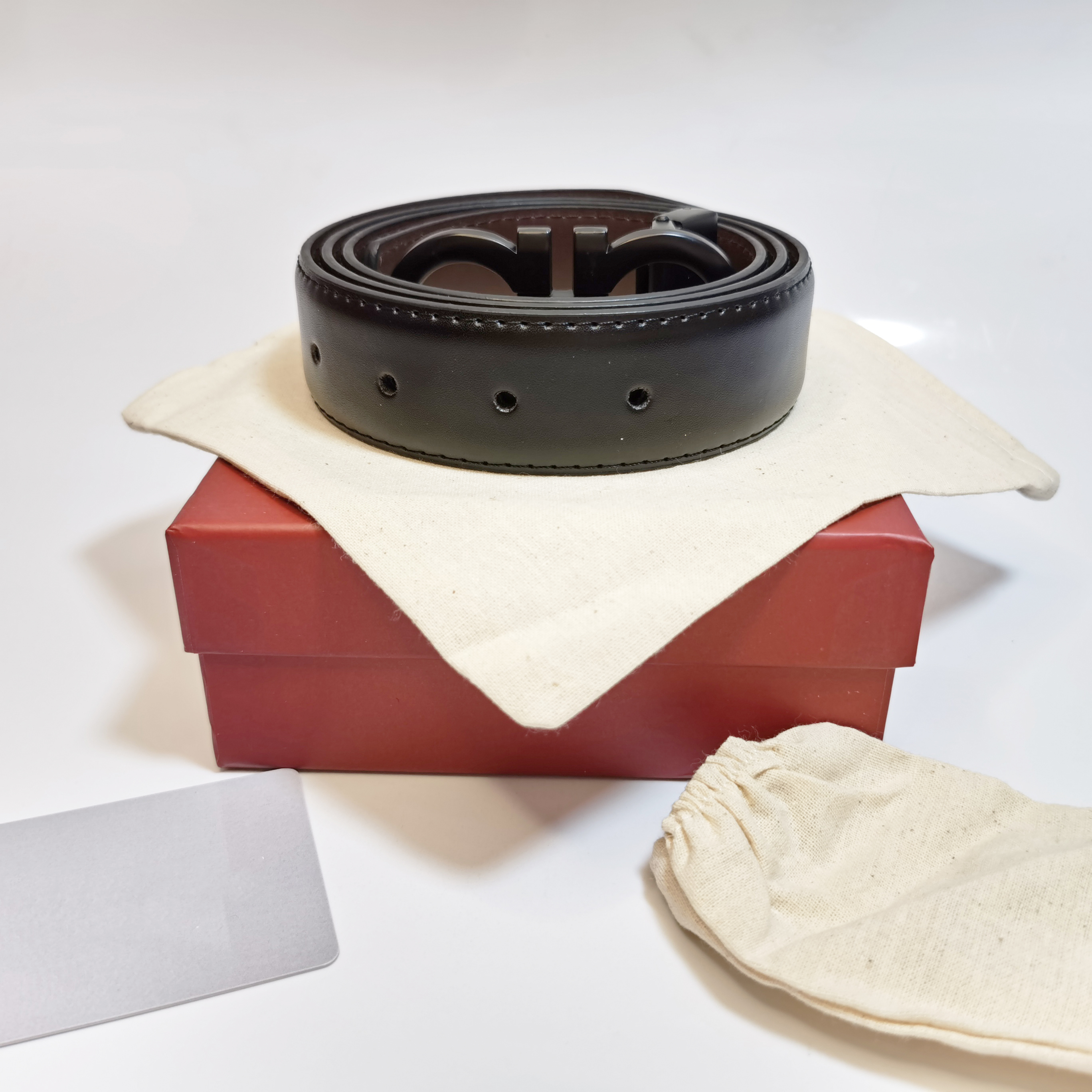 

Men's Leather Belt Black and Brown Smooth Reversible Designer Belts 3.5cm Wide Belt Includes Box, Including box