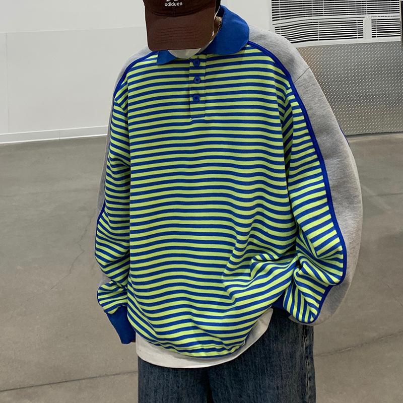 

Men's Hoodies Spring Cotton Striped Hoodie Men Fashion Casual Lapel Sweatshirt Streetwear Loose Hip Hop Pullover Mens Hoody -2XL, Blue