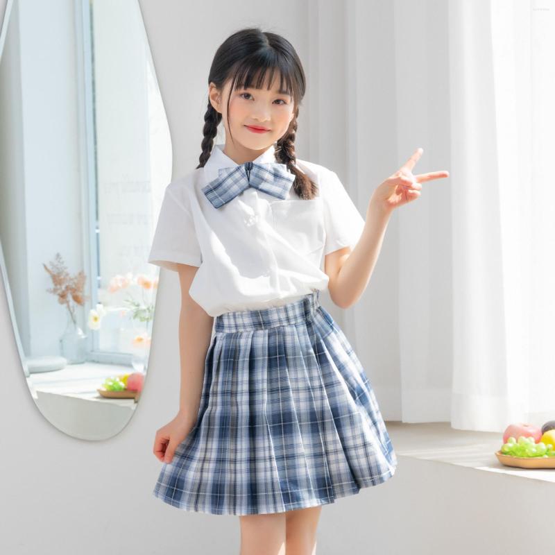

Clothing Sets Summer Girls Suit White Tops With Tie Bow Pleated Skirts Japanese School Uniform Mini Plaid Skirt JK Students Clothes, Color at picture