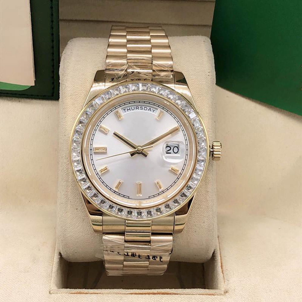 

Men's automatic watch 41MM Sapphire Crystal Classic Business Week Calendar Diamond Bezel waterproof Wristwatches stainless steel folding buckle, Make waterproof 50m