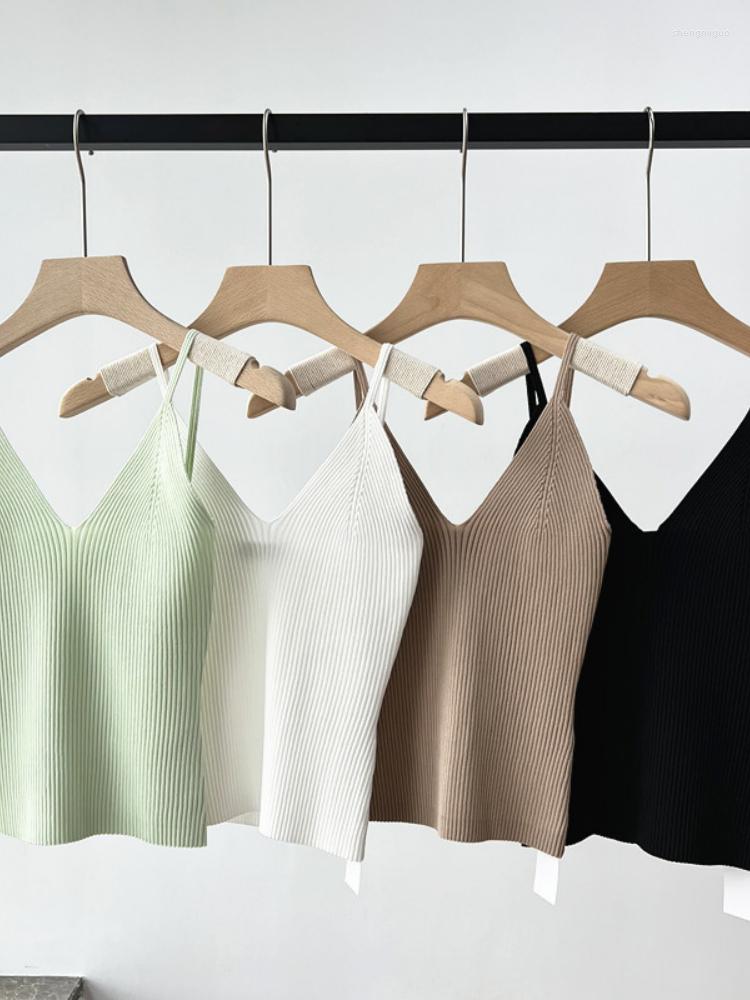 

Women' Tanks Women Tops 2022 Summer V-neck Solid Color Slim Fit Elastic Viscose Fiber Knitted Short Casual Camisole Top, White