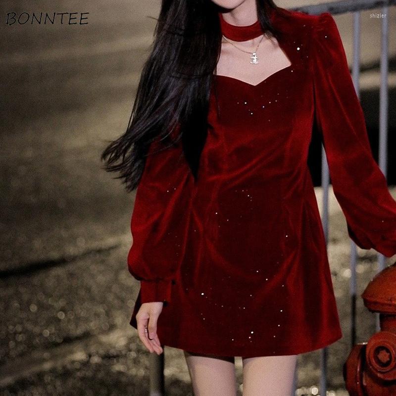 

Casual Dresses Party Dress Women Classy Sequins Mini Solid Club Vestidos Sexy Sweet Female Y2k Tunic Long Sleeve Korean Style Retro, Black