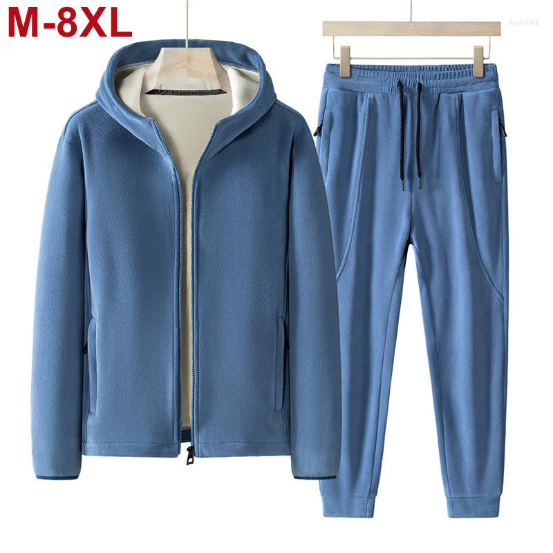 

Men's Tracksuits Plus Size 7xl 8xl Men's 2pcs Tracksuit Sets Winter Warm Polar Fleece Liner Jacket Pants Set Men Casual Thick Sportswear, 688tz gray