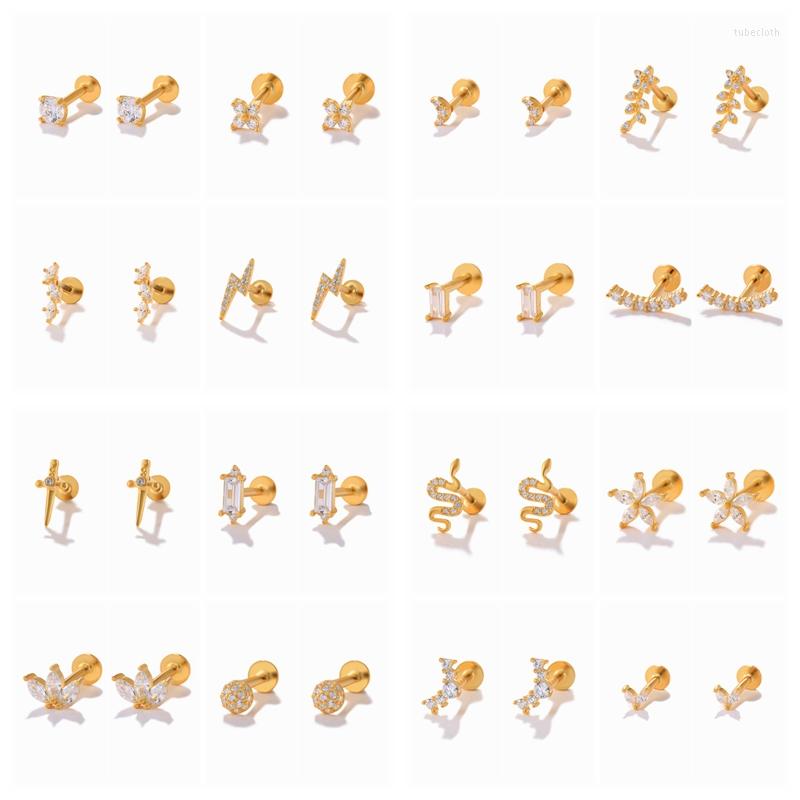 

Stud Earrings CANNER 2pcs Cubic Zirconia Flat Back Piercing Cartilage 925 Sterling Silver For Women Labret Lip Earring Jewelry