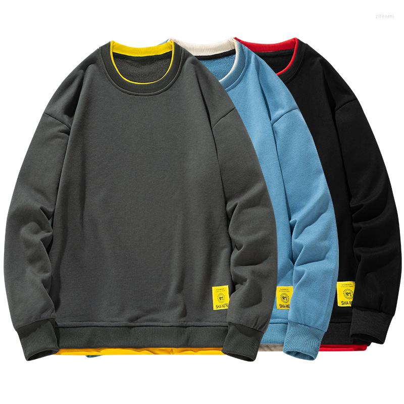 

Men's Hoodies 2022 Round Neck Sweater Fake Two Pieces Stitching Capless Loose Trend All-match, Black