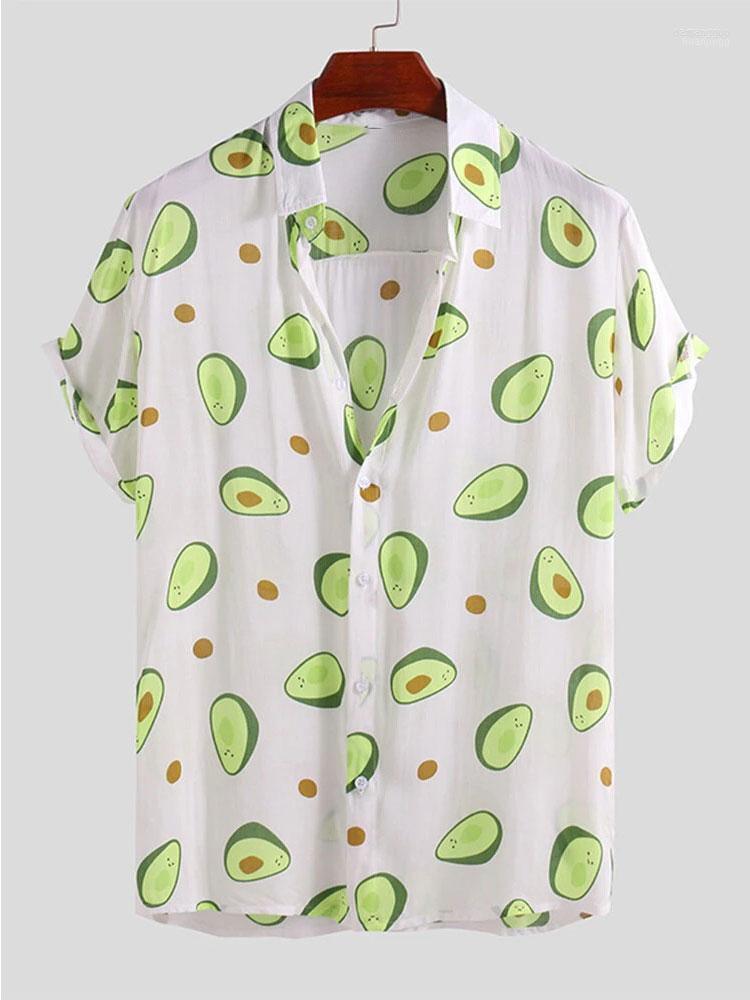 

Men's Casual Shirts Men's Hawaiian Avocado Printed Shirt 2022 Summer Daily Beach Lapel Breathable Short Sleeve Clothing Top, White