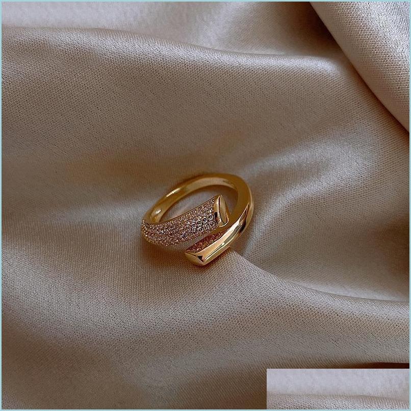 

Cluster Rings Cluster Rings Korean Selling Fashion Jewelry Exquisite Zircon 14K Real Gold Ring Simple Temperament Womens Opening Adj Dhcj1