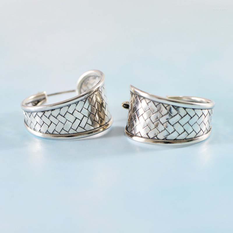 

Hoop Earrings Real 925 Sterling Silver Retro Woven Wide Circle Women's Temperament Round Personality Exquisite Party Jewelry