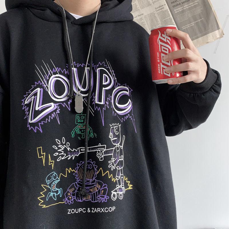 

Men' Hoodies Mens Sweatshirts Couples Plus Velvet Thickening Graffiti Hooded Sweatshirt Men Pullovers Oversized Harajuku Casual Loose