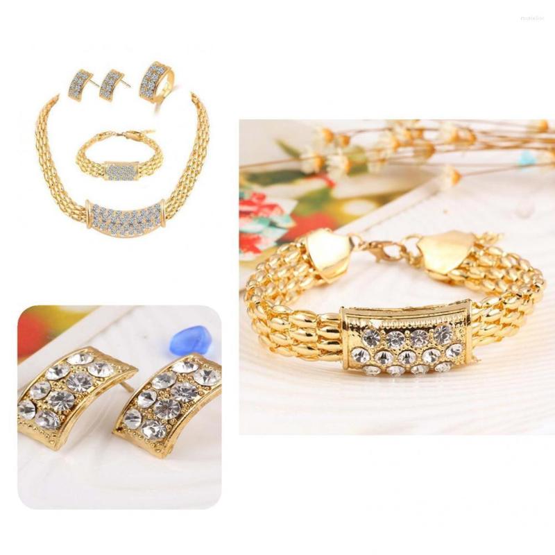 

Necklace Earrings Set Great Workmanship Wide Rhinestone Decor Women Choker For Party, Picture shown