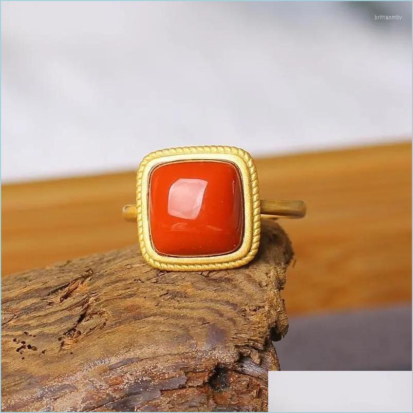 

Cluster Rings Cluster Rings Classic South Red Tourmaline Square Opening Adjustable Ring Chinese Classical Unique Ancient Gold Craft Dhii2