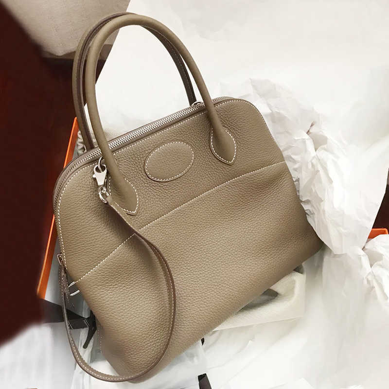 

Evening Bags New style Bowling Bag Togo lychee grain head layer cow leather portable one shoulder slanting shell women's bag, Brown large 31cm bowling bag