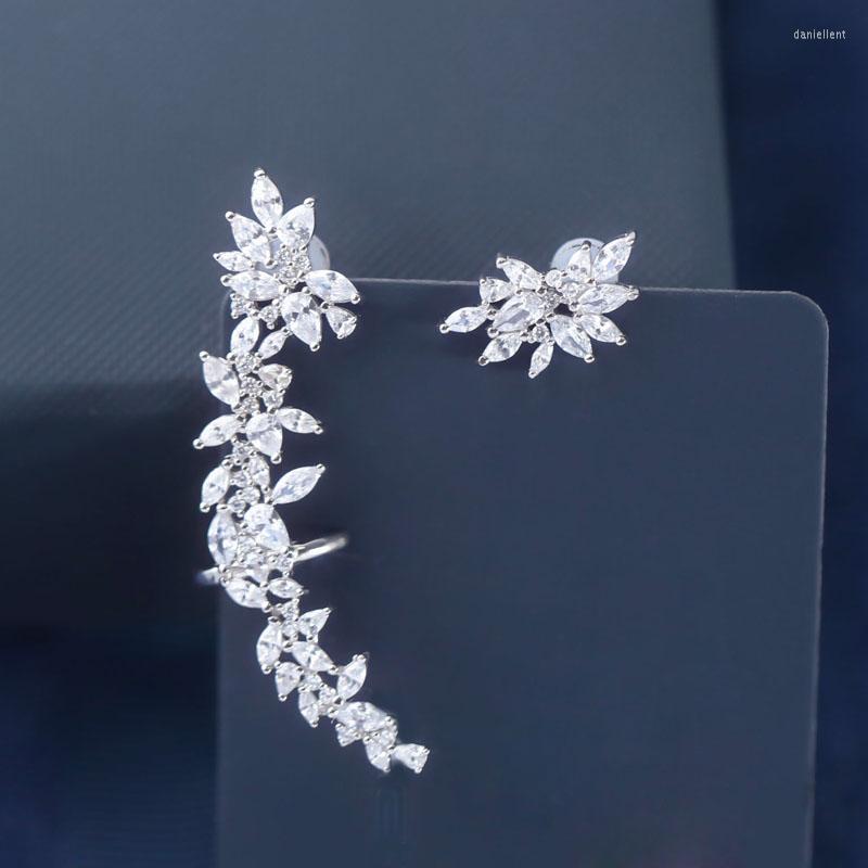 

Backs Earrings SLJELY Luxury S925 Sterling Silver Shinning Festival Spark Ear Cuff With Stud Women Zircon Asymmetric Fine Jewelry