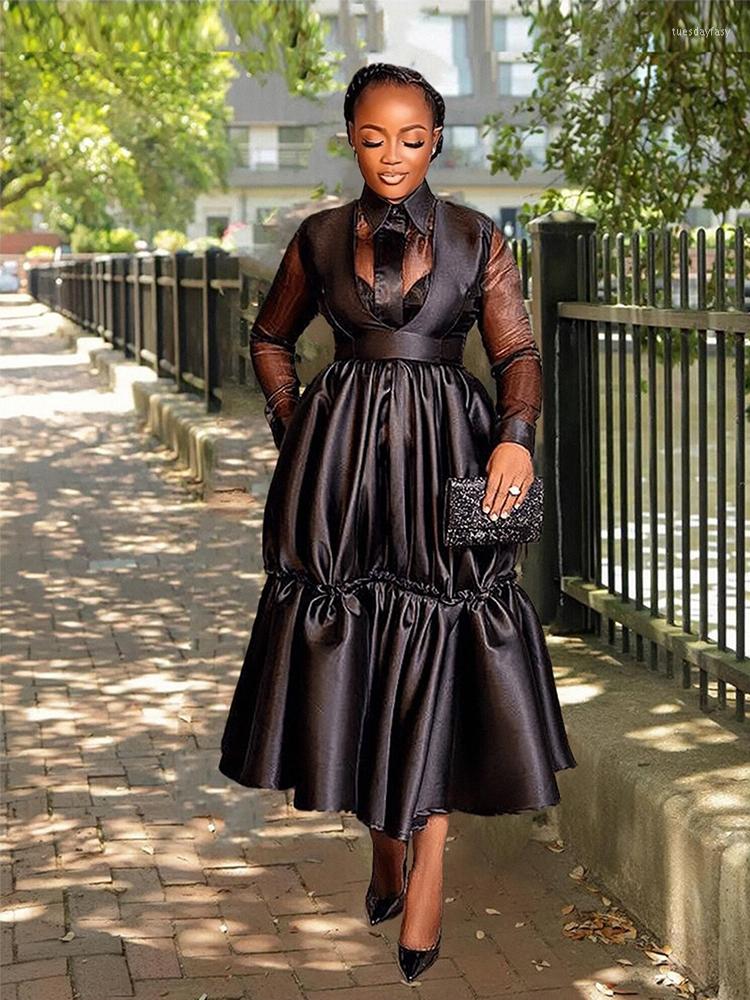 

Casual Dresses African For Women Long Sleeve Transparent Black Party Chic And Elegant Dress Wholesale Bulk Drop