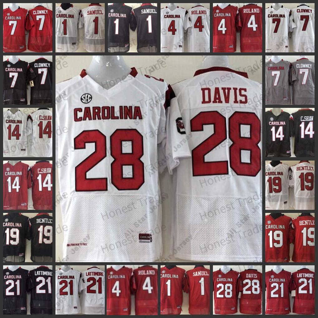 

American College Football Wear NCAA Football 14 Connor Shaw Jersey South Carolina Gamecocks 4 Shaq Roland Jersey 28 Mike Davis 19 Jake Bentley Lattimore 1 Deebo Samue, Men;as