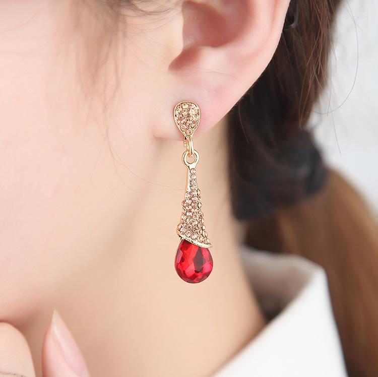 

Stud Earrings 2022 Fashion Luxury Rhinestone Crystal Water Drop Long Green Red Women Jewelry Bride Wedding Party Gift Ear Studs