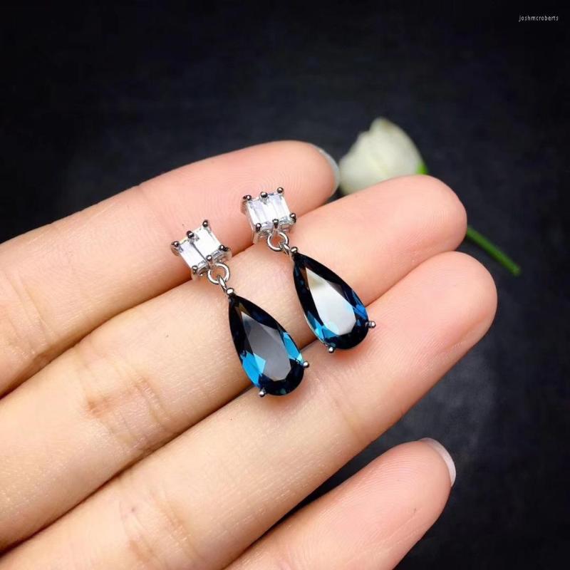 

Dangle Earrings Fashion Big Grace Water Drop Natural Blue Topaz Gemstone 925 Silver Girl Party Gift Fine Jewelry