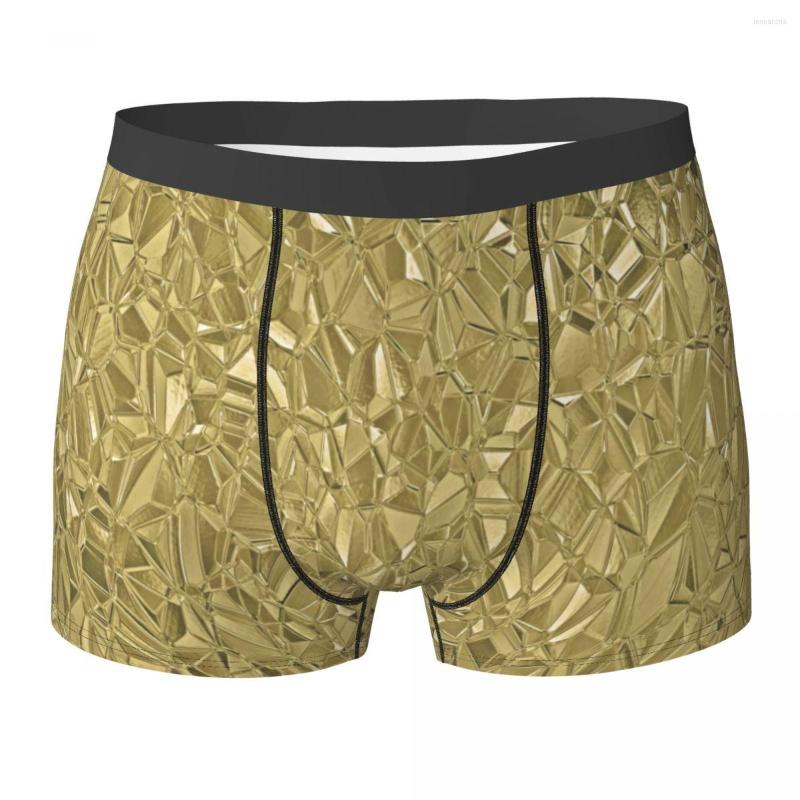 

Underpants Gold Faux Metallic Underwear Shiny Metal Gemstone Print Classic Boxer Brief 3D Pouch Male Large Size Boxershorts, 16