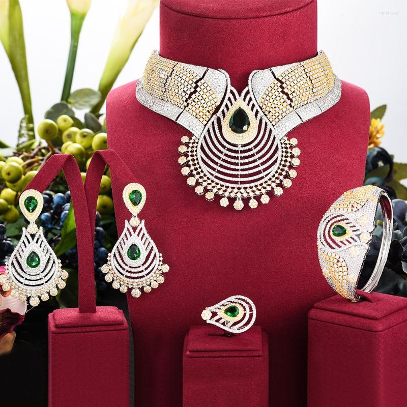 

Necklace Earrings Set KellyBola Gorgeous Multicolor Zircon Bracelet Earring Ring 4PCS Ladies Wedding Party Performance High Quality, Picture shown