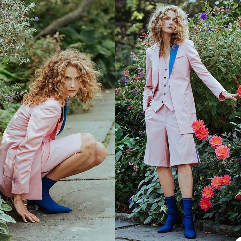 

Women's Two Piece Pants Streetwear Patchwork Women Suits Notched Lapel Pocket Loose Blazer & Shorts Casual Daily Wear Jacket 3 Pieces, Beige