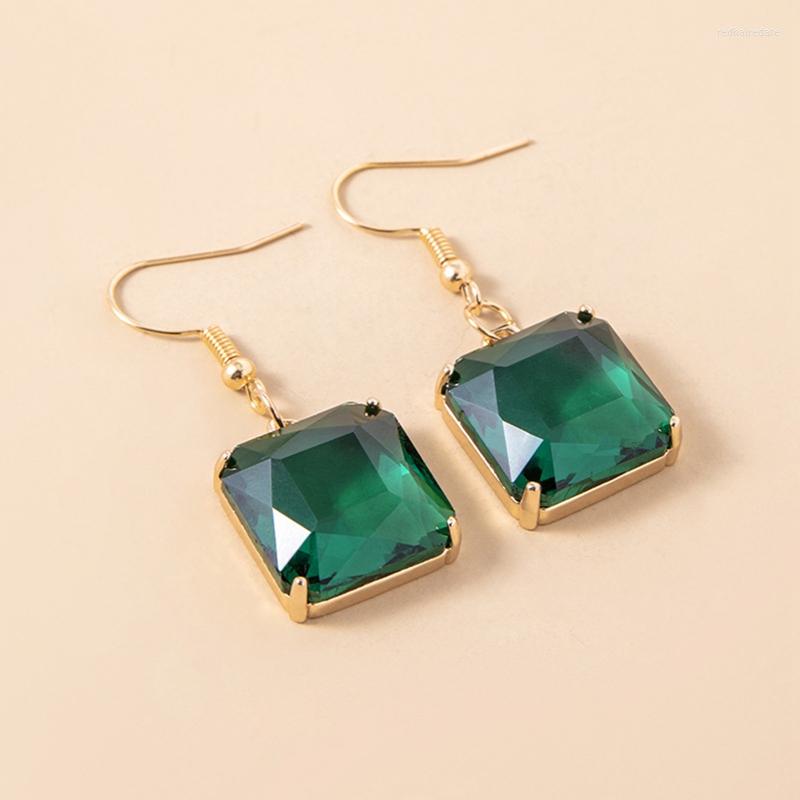 

Dangle Earrings Princess Cut Emerald Green / Pink Color Crystal Stone Drop For Women Banquet Party Jewelry Charming Gift
