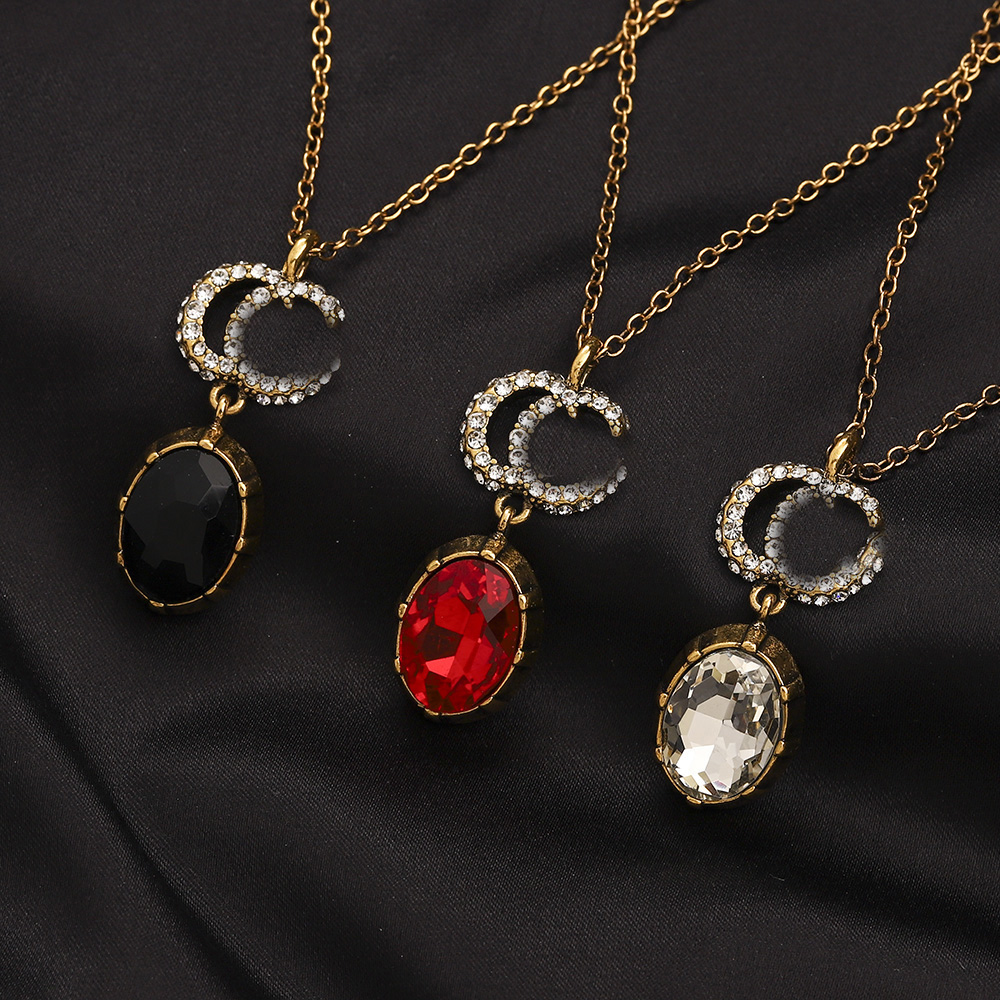 

Never Fading 18K Gold Plated Luxury Brand Designer Pendants Necklaces Crystal Stainless Steel Letter Choker Pendant Necklace Chain Jewelry Accessories Gifts