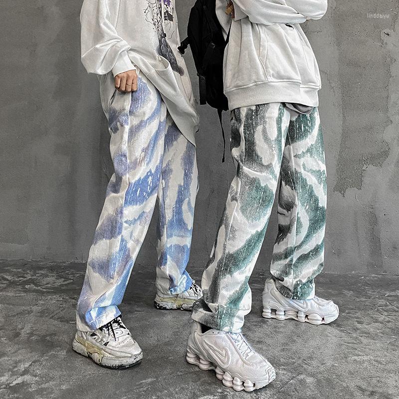 

Men's Pants Korean Cotton Tie-dye Men's Fashion Retro Casual Men Streetwear Wild Loose Hip-hop Straight Trousers Mens -2XL, Green