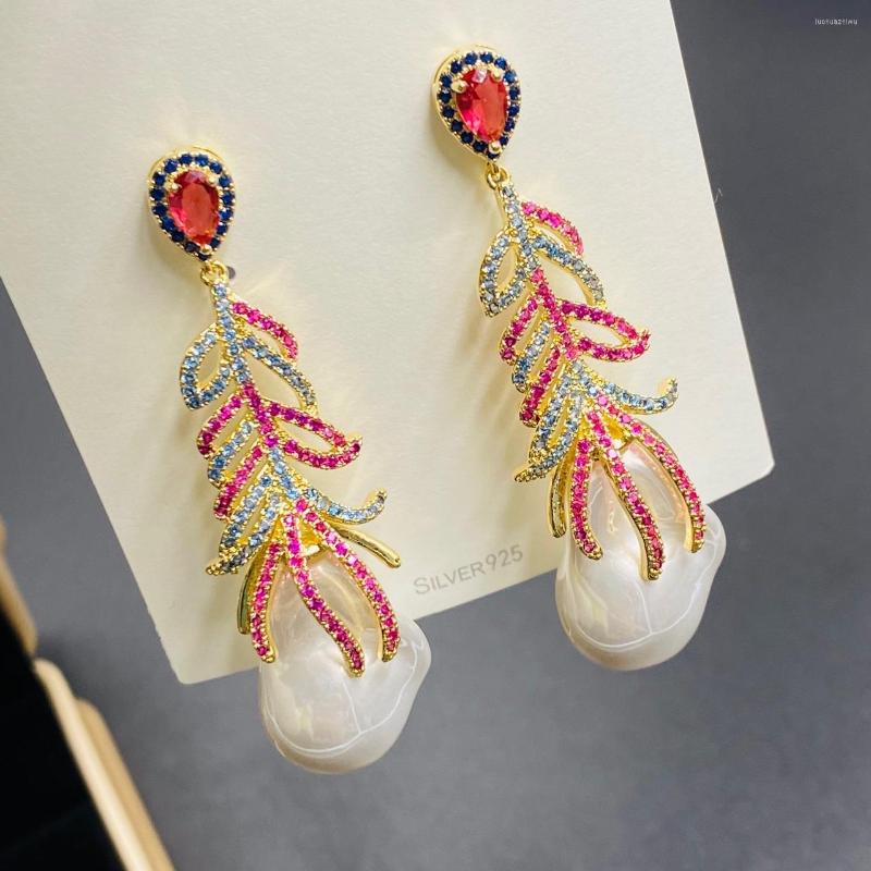 

Dangle Earrings For Women Artificial Irregular Pearl Color Zicorn Long Feather Drop Vintage Jewelry Brincos