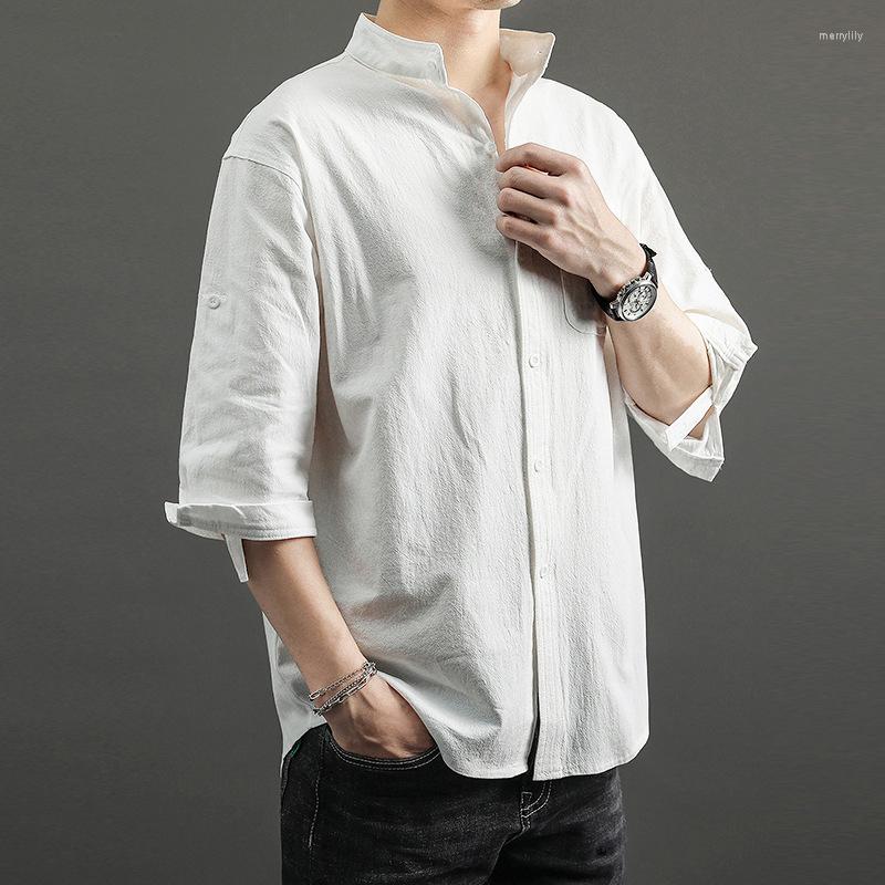 

Men's Casual Shirts -5XL 3Colors Men Solid Stand Collar Long Sleeve Cotton Linen T-Shirts Comfotable, Black