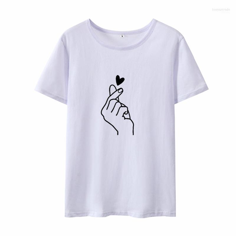 

Women' T Shirts Women' T-Shirt Heart Love Graphic Tee Shirt Femme Summer Short Sleeve O-neck Cotton Tshirt Women Loose Black White