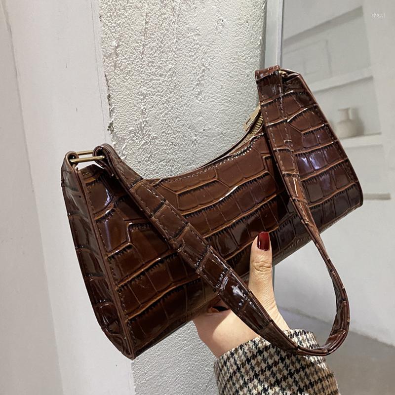 

Evening Bags Simple Crocodile Pattern Handbag Women's Shoulder Bag Stone Pu Leather Girls' Wallet Women Fashion Underarm Purse, Black