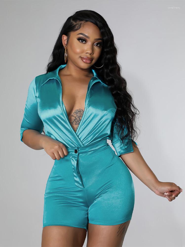 

Women' Tracksuits Satin Shortst 2 Piece Sets Women Fashion Solid Towndown Collar Long Sleeve Shirt Suits Female Casual Summer Streetwear, Orange