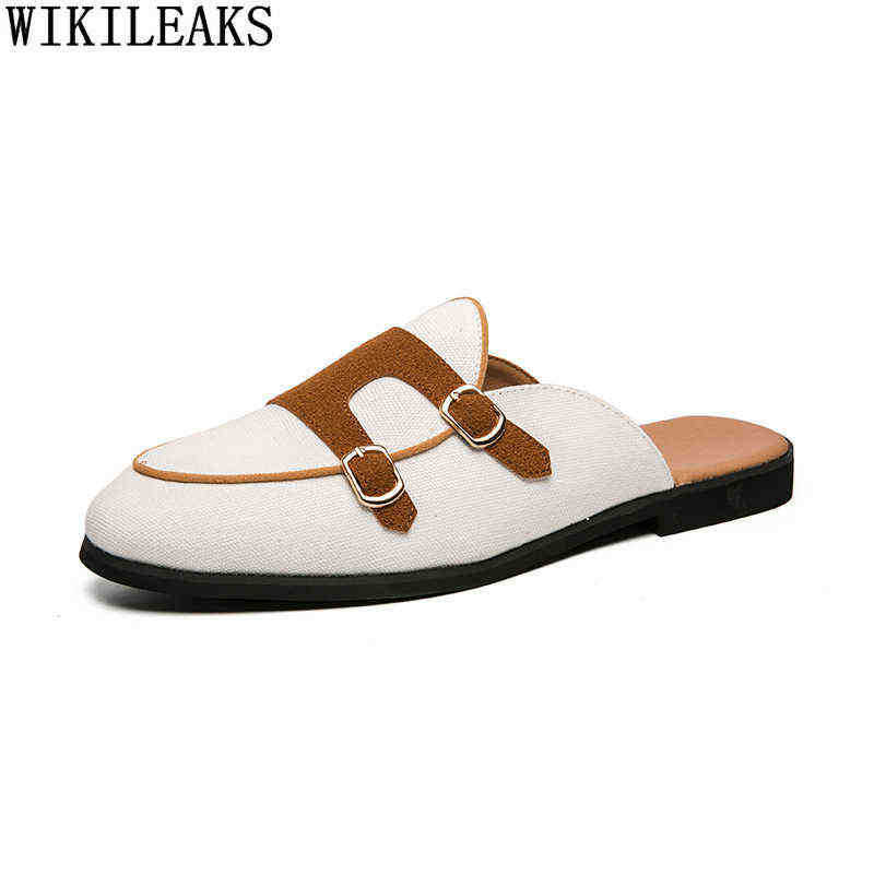 

Dres Shoe White Mule Slip on Shoe Men Double Monk Strap Half for 2022 Black Leather Casual Man Mule Homme Zapato Hombre 220723