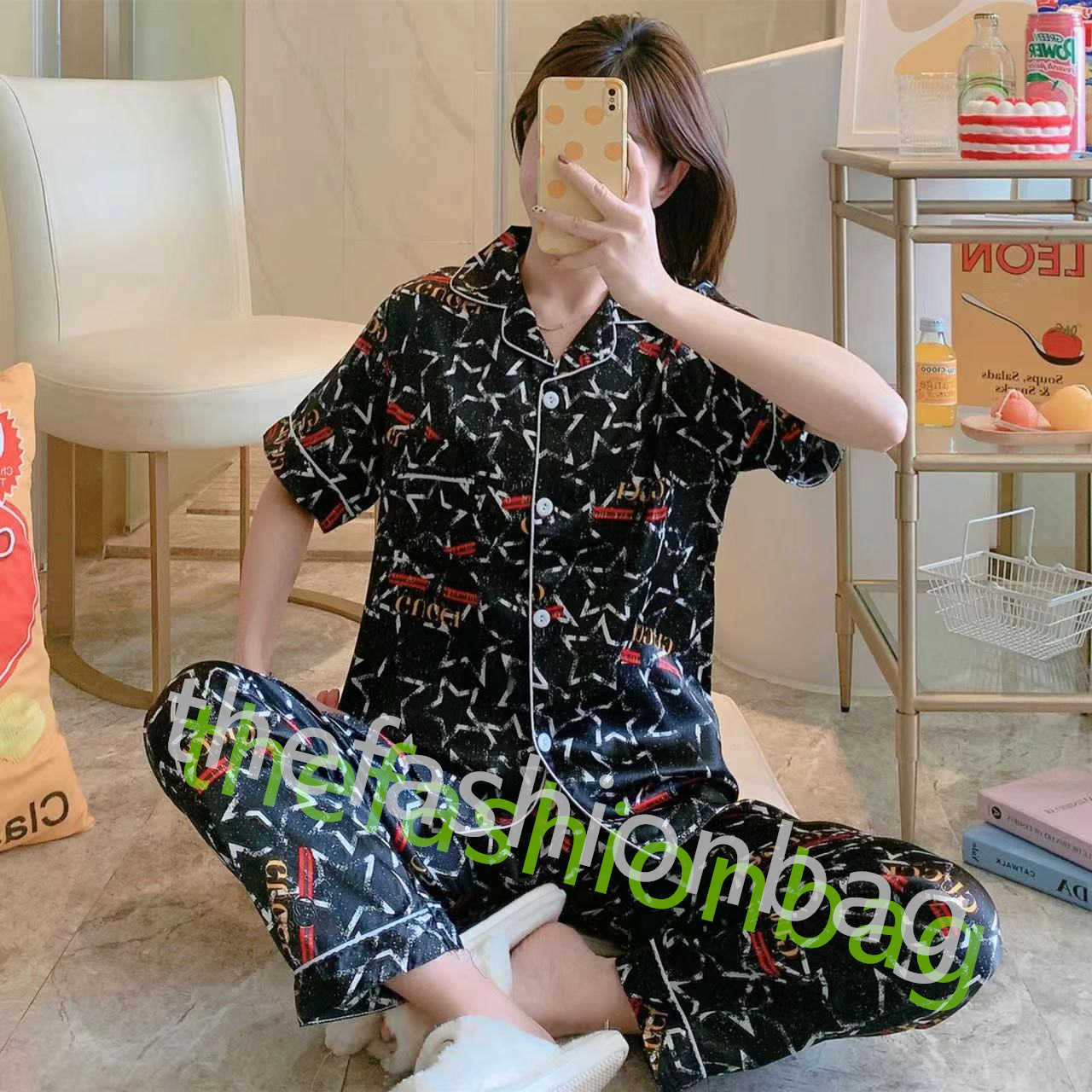 

Designer Two Piece Pants New Rainbow Print Women Silk Sling Pajama Set Decorative Clothes