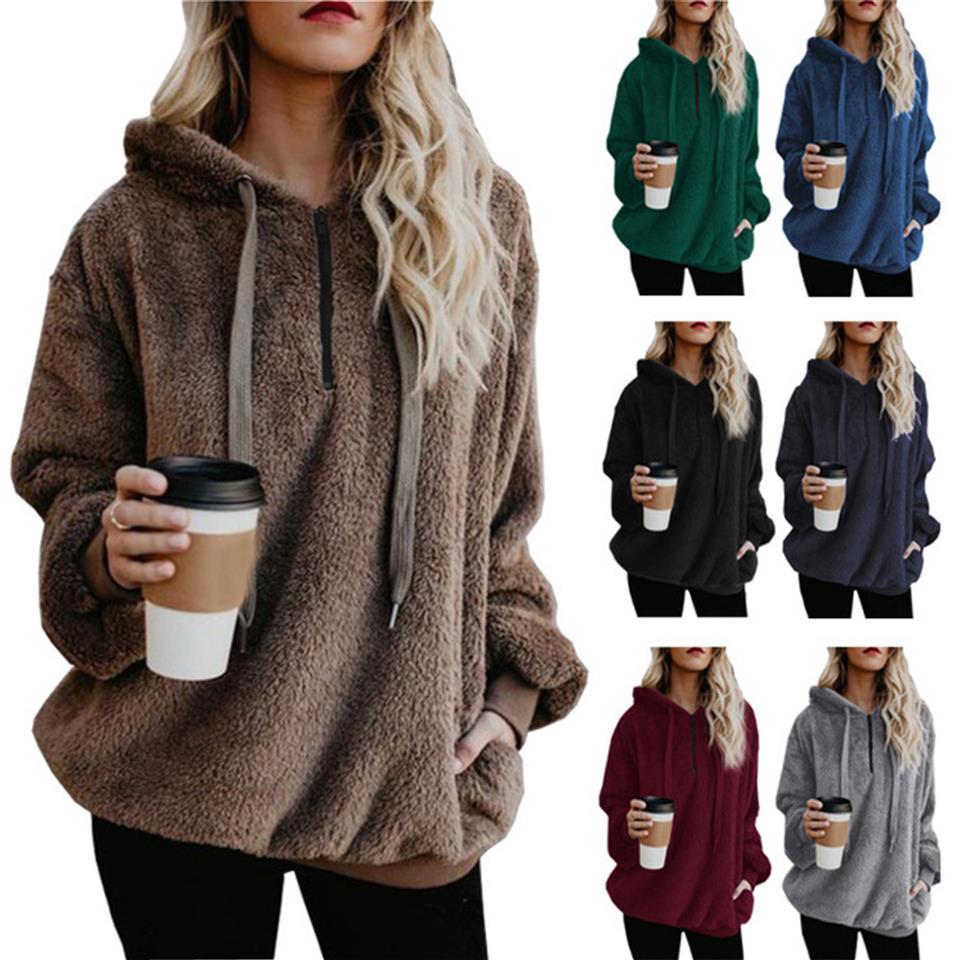 

2018 New Fashion Fall Winter Women's Solid Hoodies Pullover Zipper Tops Hooded Sweater Velet Hoodies Sweatshirts283l, Green