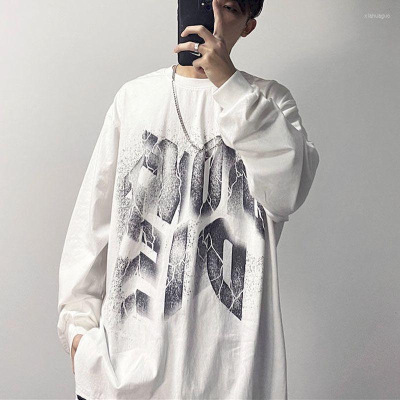 

Men's T Shirts Spring/autumn Oversized T-shirt Women Shirt Men Hem Long-sleeved High Street Fashion Autumn/winter Bottoming, White