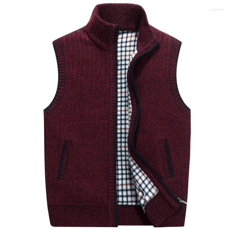 

Men's Vests Men Autumn Winter Thicken Warm Cashmere Cardigan Vest Men's Casual Knit Sweater Coat Sleeveless Jacket Waistcoat Sweaters, Black