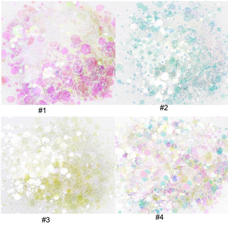 

Nail Glitter 50g/bag Mixed Size 0.2-2mm Powder Colorful White Sequines Body Decor Beauty Makeup Face 4Color#
