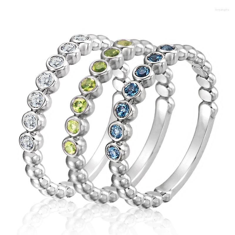 

Wedding Rings Silver Color Zircon Band Ring For Women Finger Set Colorful Multi-color Tail Jewelry