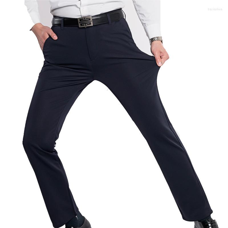 

Men's Suits Men's Ice Silk Four Side Elastic Casual Pants Dad's Trousers Loose Middle-aged And Elderly, Thin navy
