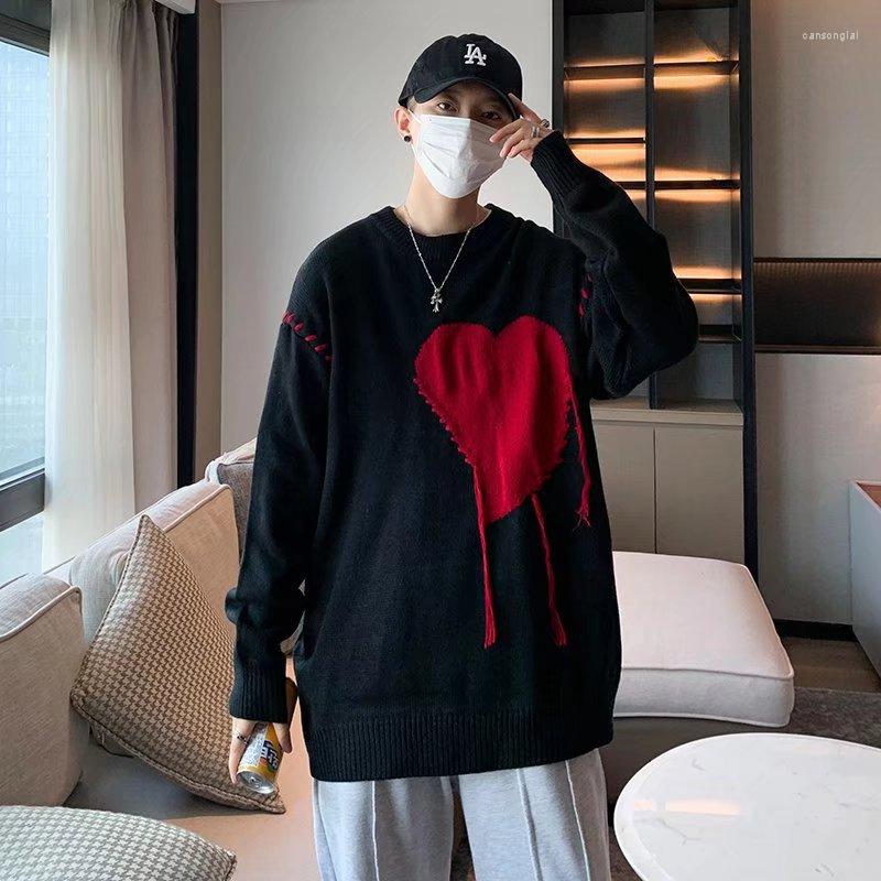 

Men's Sweaters Y2k Harajuku Minimalist Heart Pattern Sweater Pullover With Tassel Fashion Loose Leisure Couple Outfit Soft Knitted, 2011heise