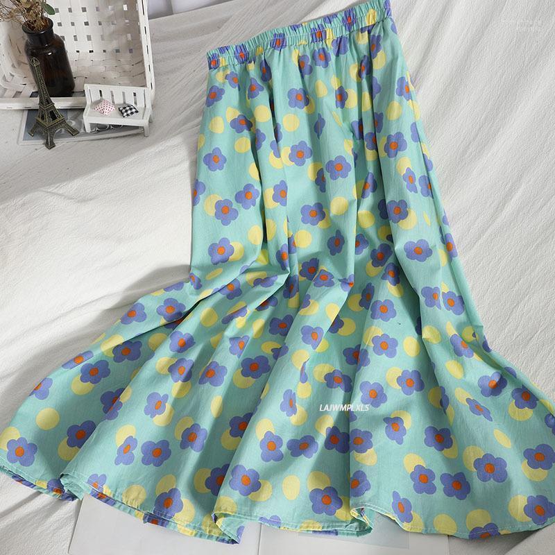 

Skirts 2022 Korean Sweet Floral Skirt Spring Summer All-match Half-Length High-waist Over-the-knee, Blue