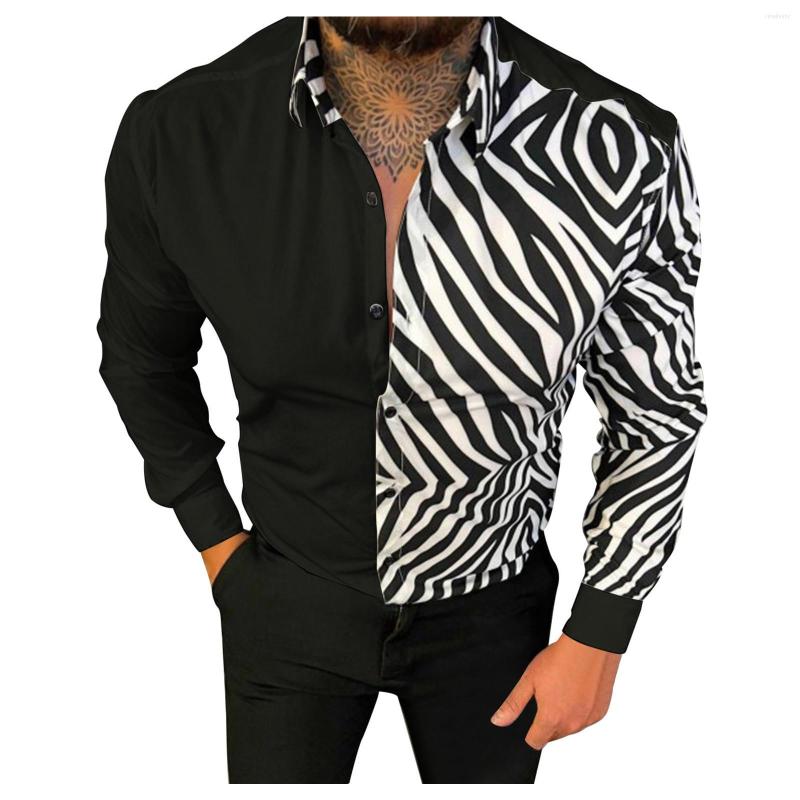 

Men's Casual Shirts Men Fashion Top Digital Printing Button Blouse Lapel Long Slim Fit Business Vintage Beach Camisas De Hombre, Black