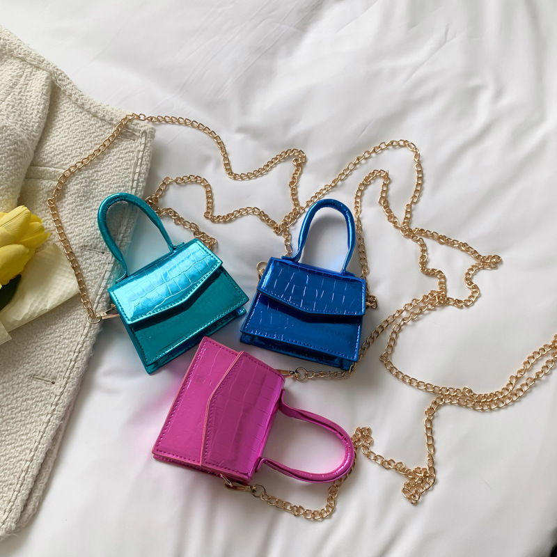 

Lady style children Patent Leather handbags girls metals chain one shoulder bag kids bling crossbody mini bags A9336, Pink