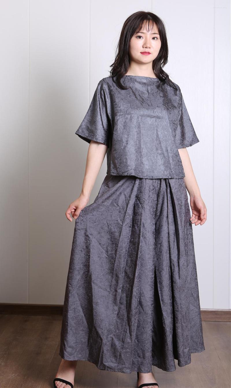 

Women's Two Piece Pants MIYAKE Fashion Pleated Suit Half Sleeve Top And Wide Leg Two-Piece Set Trousers 2 Women, Gray
